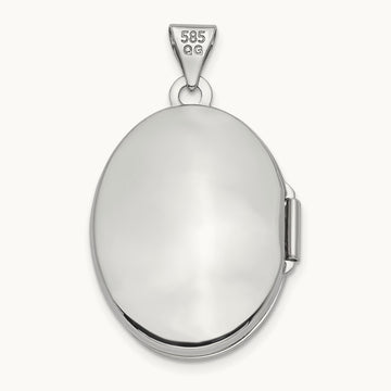 Brushed Diamond Star Oval Locket — 14K White Gold
