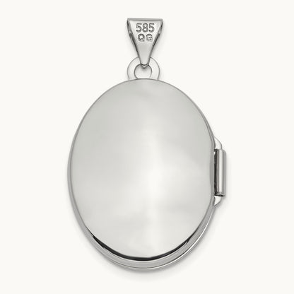 Brushed Diamond Star Oval Locket — 14K White Gold