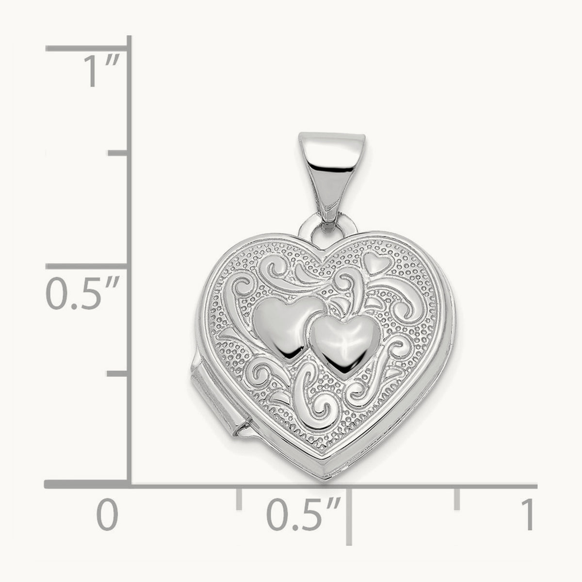 Double Heart Locket — 14K White Gold, 21mm