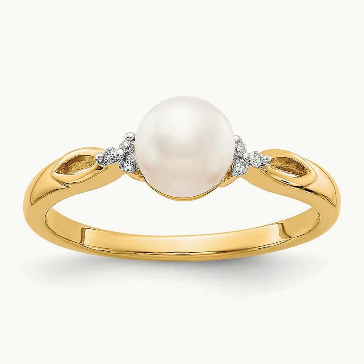 Freshwater Cultured Pearl and Diamond Ring — 14K Yellow Gold, 0.03 ct, 7