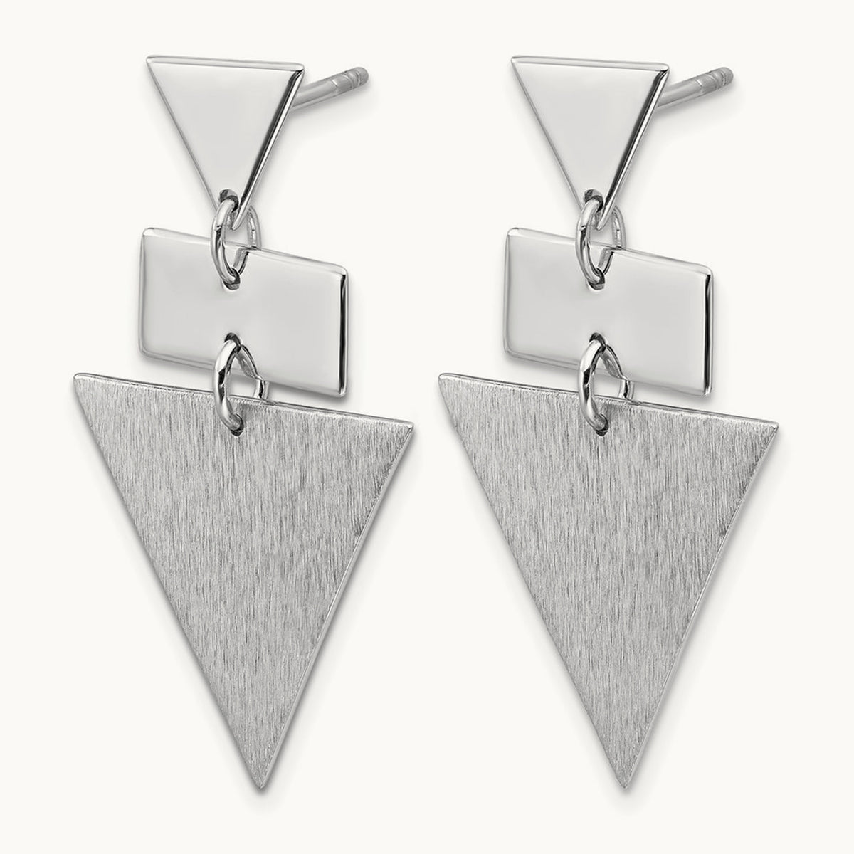 SS RH-plated Polish/Brushed Geometric Dangle Post Earrings — Leslie's