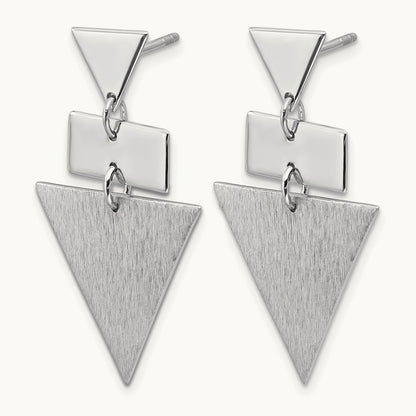 SS RH-plated Polish/Brushed Geometric Dangle Post Earrings — Leslie's