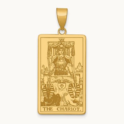 The Chariot Tarot Card Pendant, 14K Yellow Gold