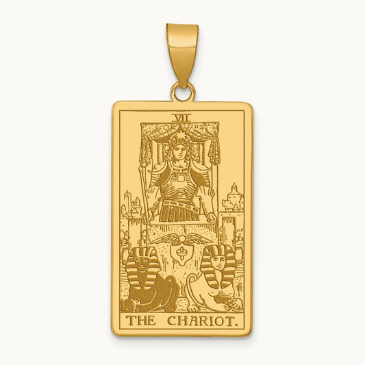 The Chariot Tarot Card Pendant, 14K Yellow Gold