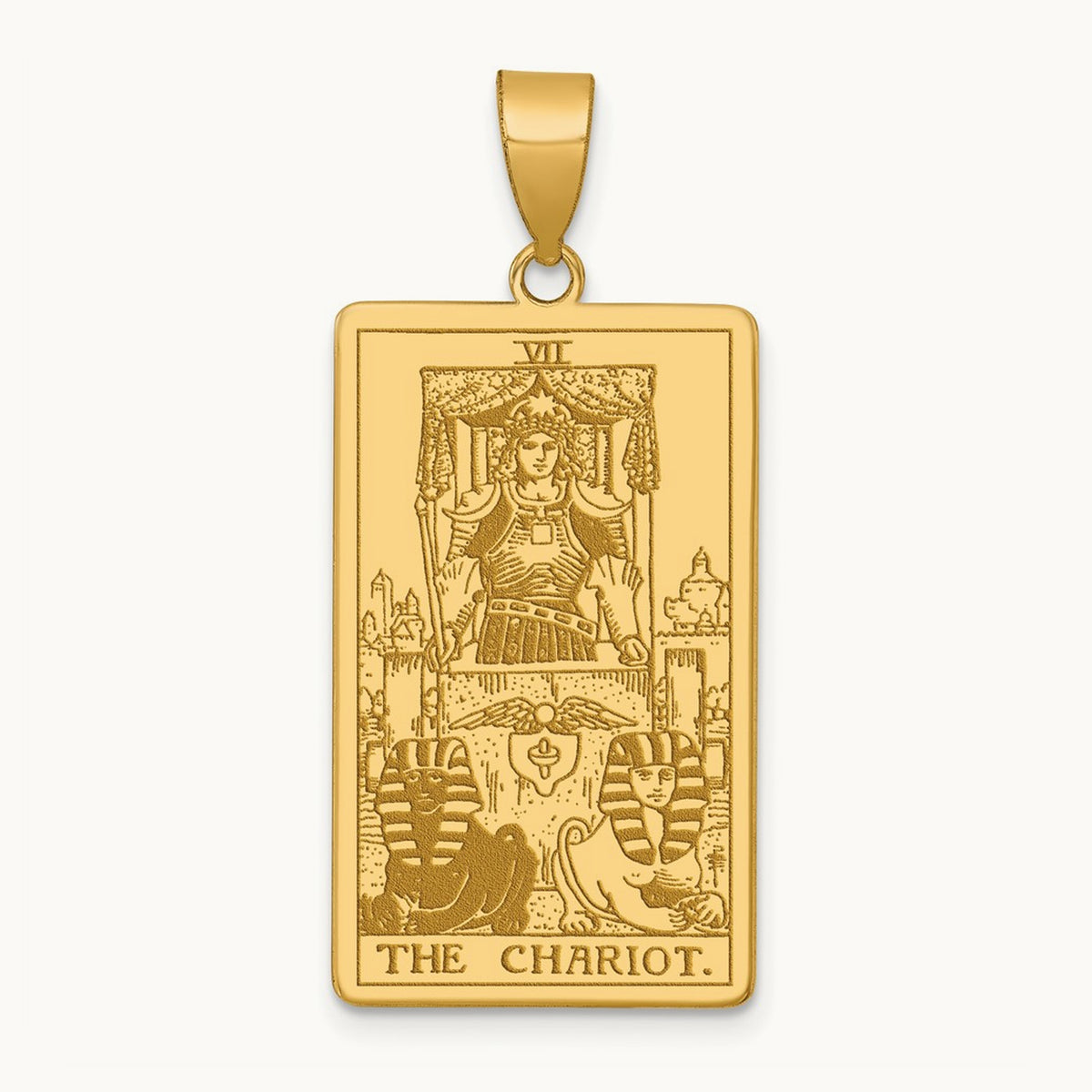 The Chariot Tarot Card Pendant, 14K Yellow Gold