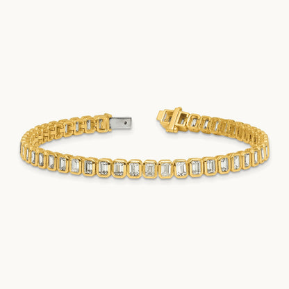 Emerald Bezel Tennis Bracelet, 6.50 ct tw Lab-Grown Diamond — 14K Yellow Gold