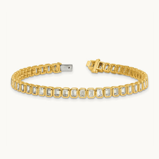 Emerald Bezel Tennis Bracelet, 6.50 ct tw Lab-Grown Diamond — 14K Yellow Gold