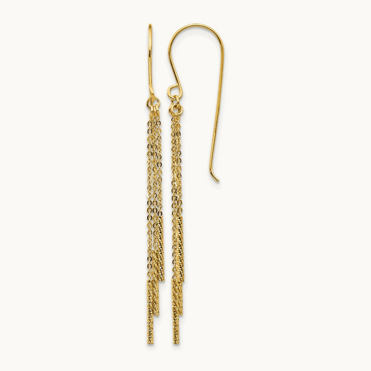 Polished Diamond-cut Chain and Bar Shepherd Hook Earrings, 14K