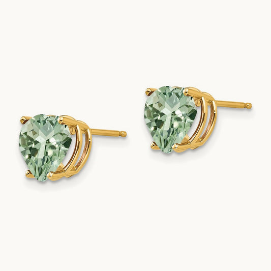 Heart Green Quartz Earring, 8mm, 14K