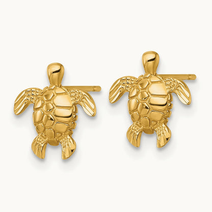 Polished and Diamond-cut Turtle Post Earrings, 14K
