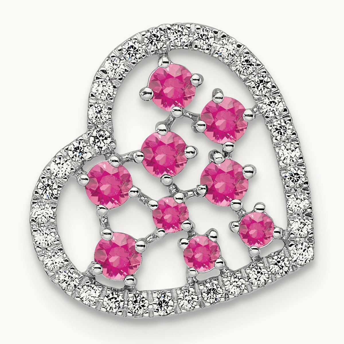 Polished Diamond and Pink Tourmaline Heart Chain Slide, 14K White Gold