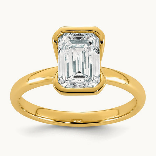 Emerald Half Bezel Engagement Ring, 2-4 ct Lab-Grown Diamond
