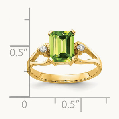 8x6mm Emerald Cut Peridot AA Diamond ring, 14K