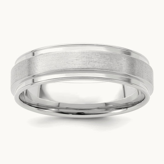 Standard Comfort Fit Brush Satin Fancy Band, 14K White Gold
