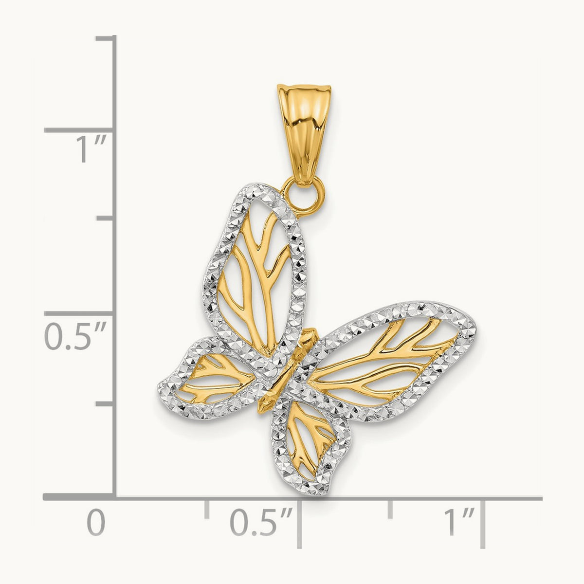 D/C Butterfly Pendant, 14K with White Rhodium