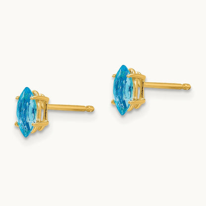 6x3mm Marquise Blue Topaz earring, 14K