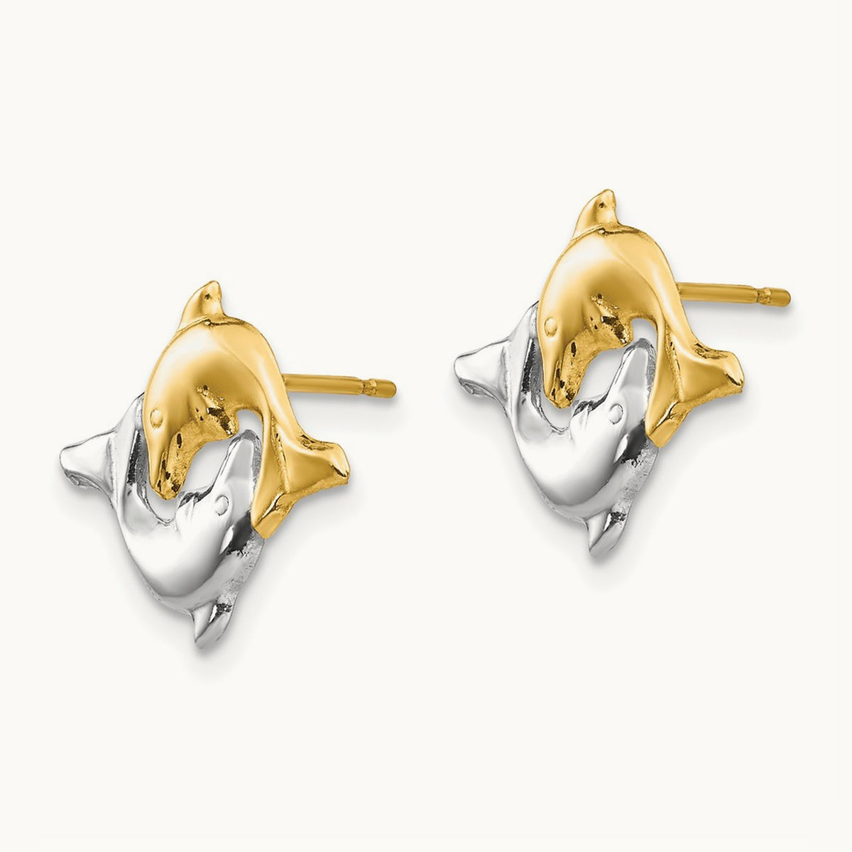 Madi K w/Rhodium Dolphin Post Earrings, 14K