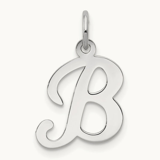 White Gold Script Initial Charm, 14K White Gold