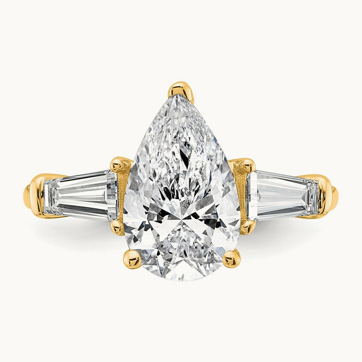 Pear/Baguette Engagement Ring, 1.50-6.75 ct tw Lab-Grown Diamond — 3 1/3 ct, 14K Yellow Gold