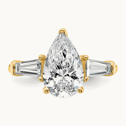 Pear/Baguette Engagement Ring, 1.50-6.75 ct tw Lab-Grown Diamond — 3 1/3 ct, 14K Yellow Gold