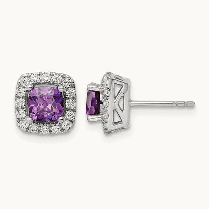 Feb Birthstone Amethyst Post Earrings, 0.50 ct tw Lab-Grown Diamond
