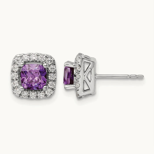 Feb Birthstone Amethyst Post Earrings, 0.50 ct tw Lab-Grown Diamond