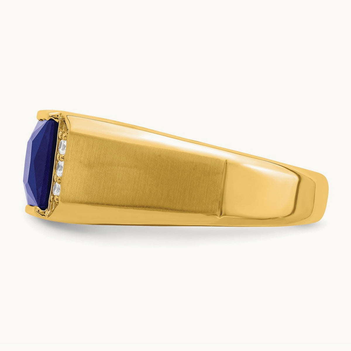 Square Created Sapphire and Diamond Mens Ring, 14K