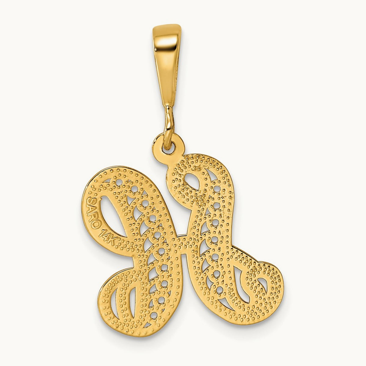 Polished Script Filigree Initial Pendant — H