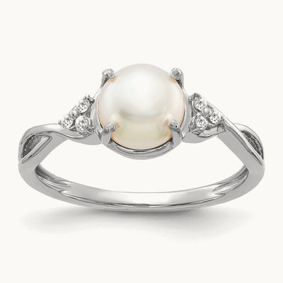 Freshwater Cultured Pearl and Diamond Ring — 14K White Gold, 7