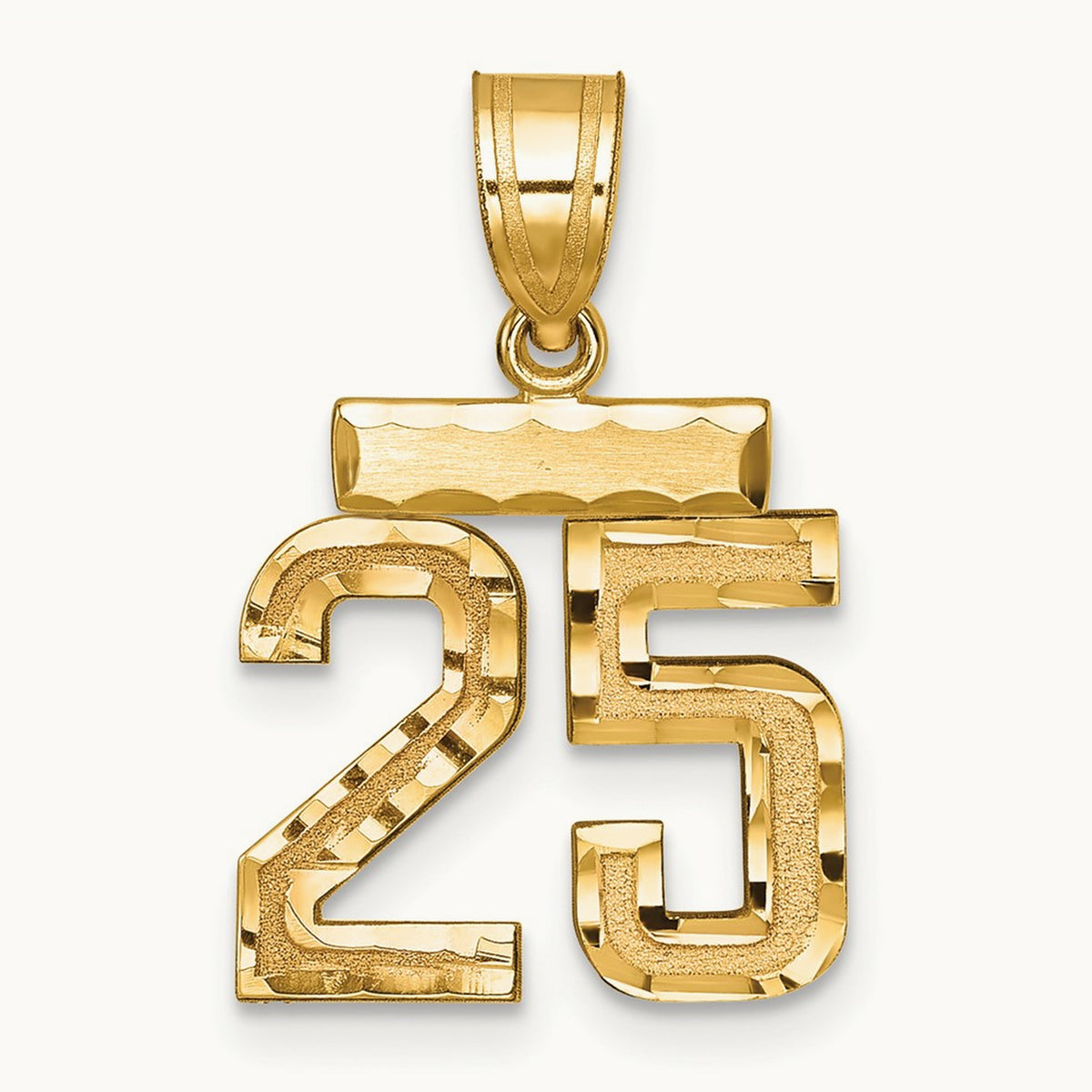 Small Brushed Diamond-cut Number 25 Charm — 14K Yellow Gold