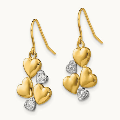 w/Rhodium Polished Hearts Shepherd Hook Earrings, 14K