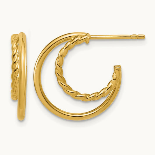 Polished and Twisted 2-row J-Hoop Post Earrings, 14K — Leslie's