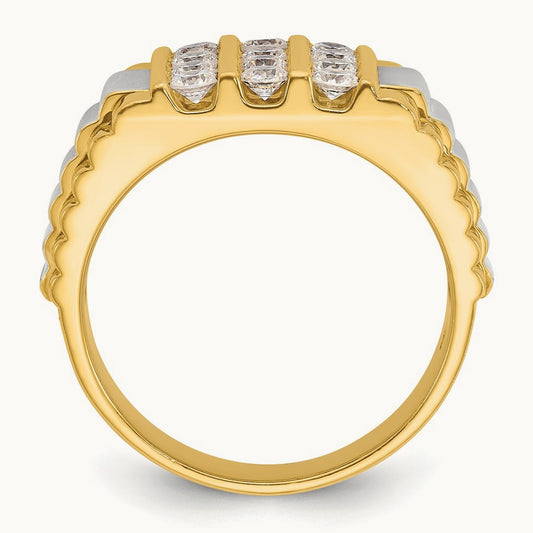 14ktt IBGoodman Men's Polished & Textured Diamond Cluster Ring