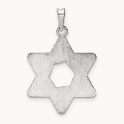 Polished and Textured Solid Star of David Pendant — 14K White Gold, 26.55mm