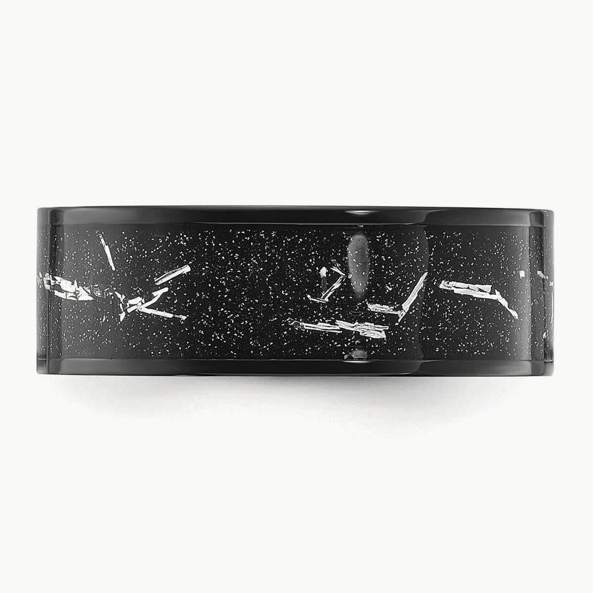 Polished Black IP-plated w/Black and Silver Foil Inlay Band, 8mm, Titanium