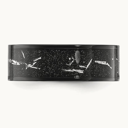 Polished Black IP-plated w/Black and Silver Foil Inlay Band, 8mm, Titanium