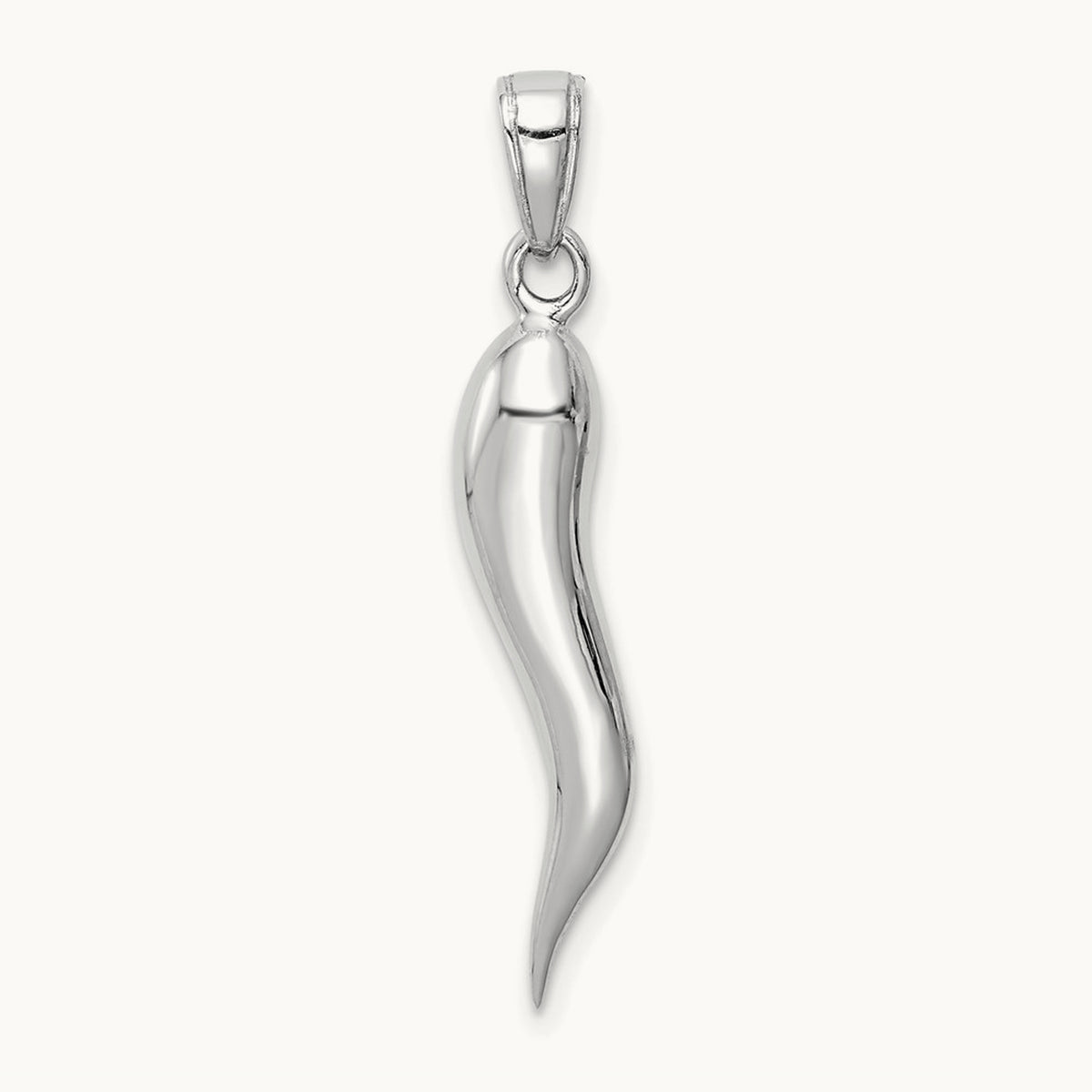 Large 3D Italian Horn Pendant — 14K White Gold