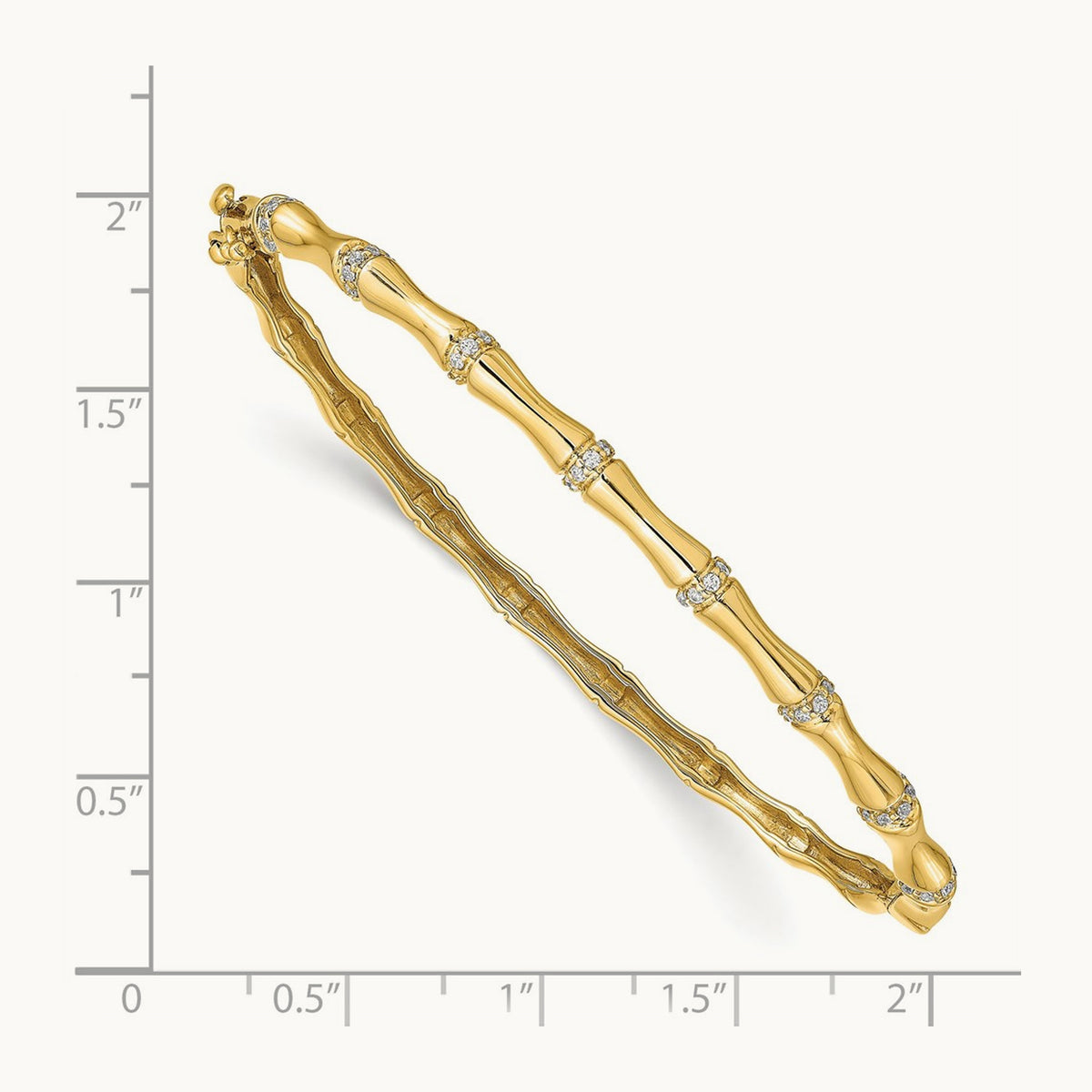 Bamboo Design Diamond Hinged Bangle — 14K Yellow Gold