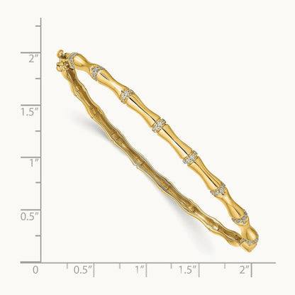 Bamboo Design Diamond Hinged Bangle — 14K Yellow Gold