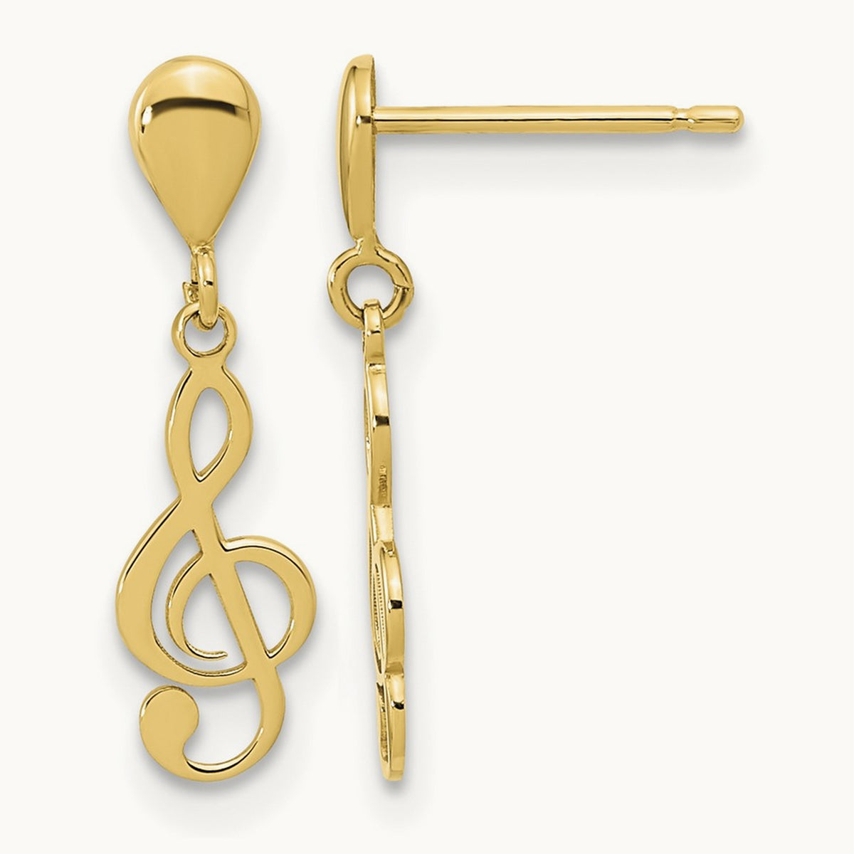 Polished Treble Clef Dangle Earrings, 14K