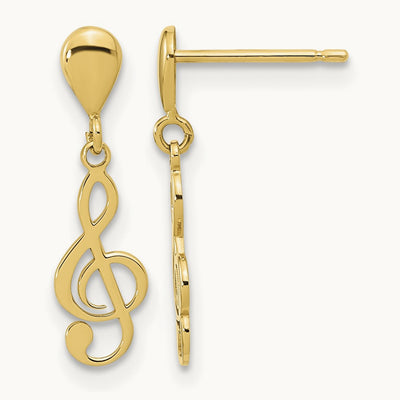 Polished Treble Clef Dangle Earrings, 14K