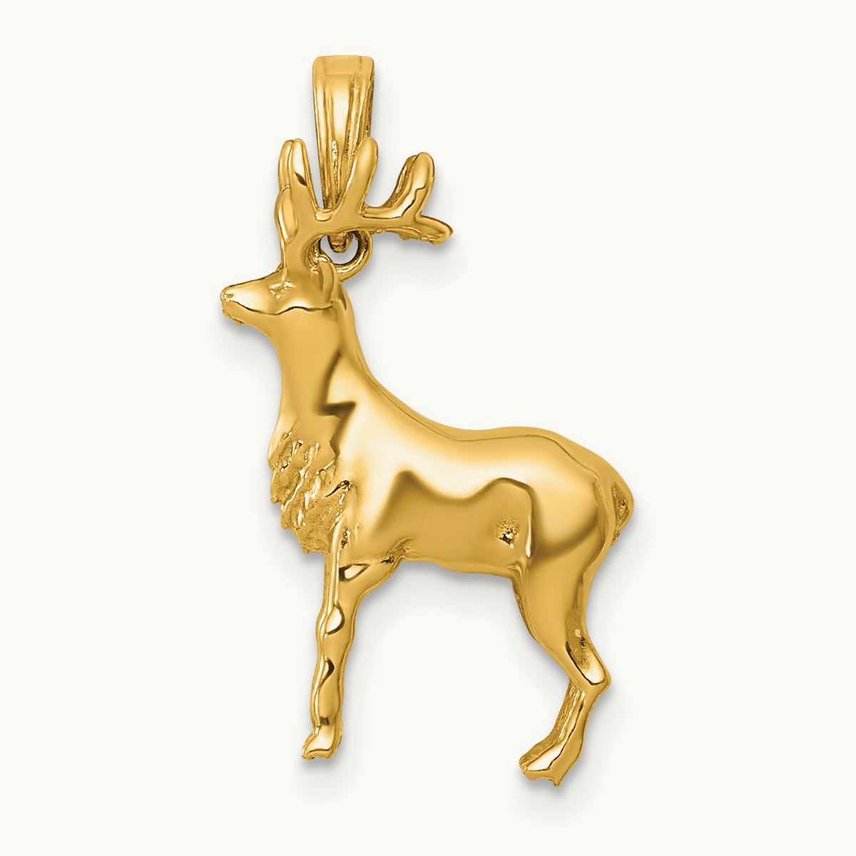 Polished 3-D Reindeer Charm, 14K