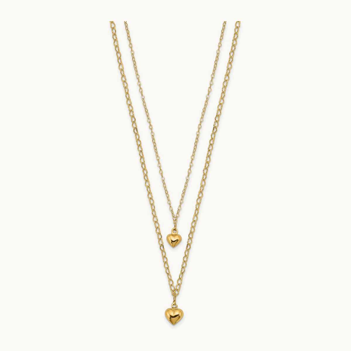 Double Layer Heart Link Polished Hearts 2 in ext. Necklace, 14K