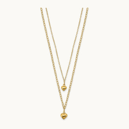 Double Layer Heart Link Polished Hearts 2 in ext. Necklace, 14K
