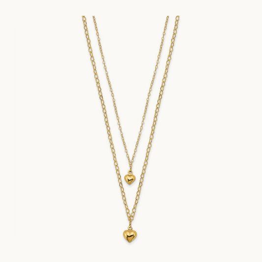 Double Layer Heart Link Polished Hearts 2 in ext. Necklace, 14K