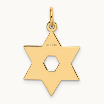 Laser Designed Star of David Pendant — 14K Yellow Gold, 26mm