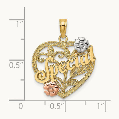 w/ White Rhodium SPECIAL On Heart w/ Flower Charm, 14K Two-tone
