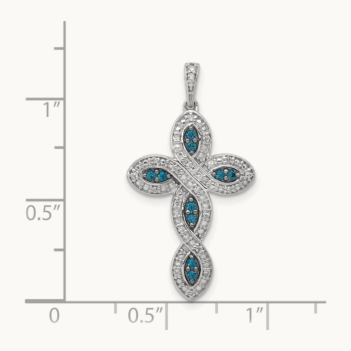 White and Blue Diamond Cross Pendant, 14K White Gold