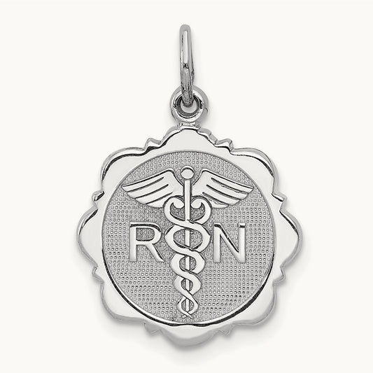 RN Registered Nurse Disc Charm, 14K White Gold