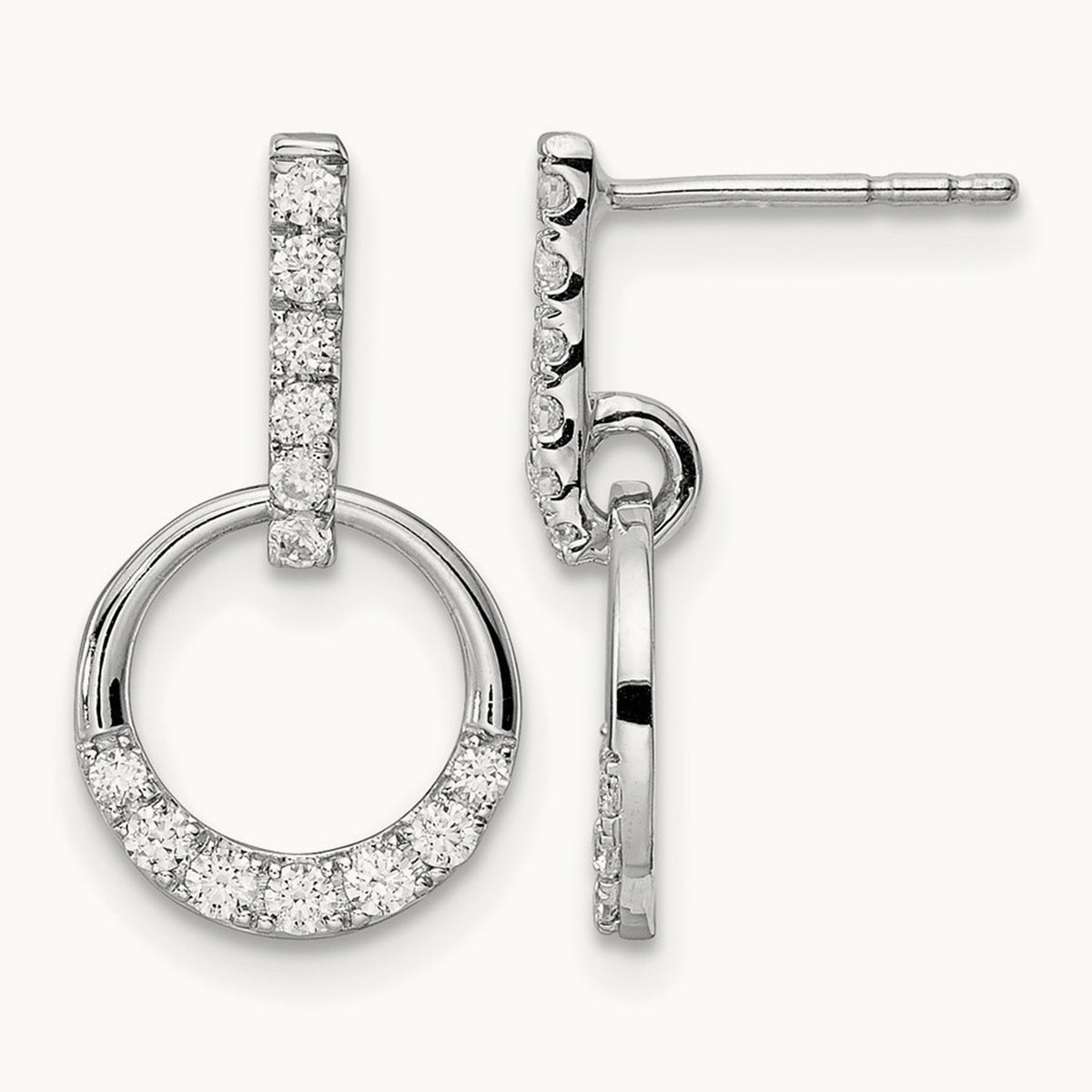 Circle Diamond Dangle Post Earrings, 14K White Gold